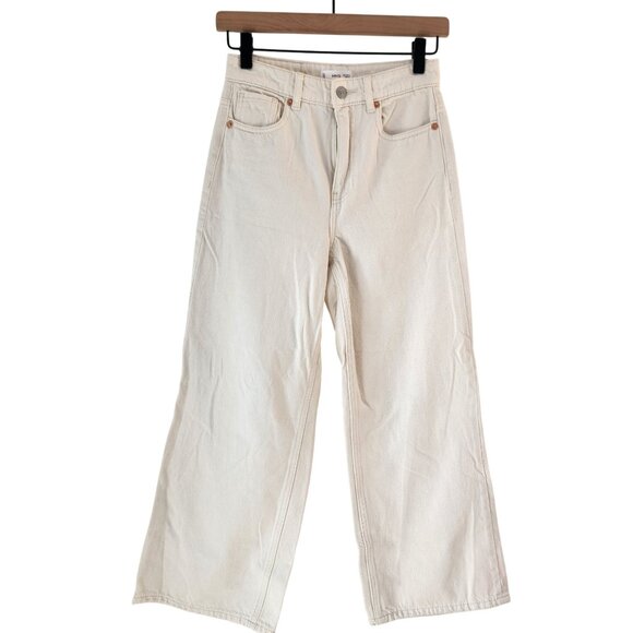 MNG Mango Low-Rise Loose-Fit Wide Leg Jeans Cream Denim Women's S - Picture 2 of 12